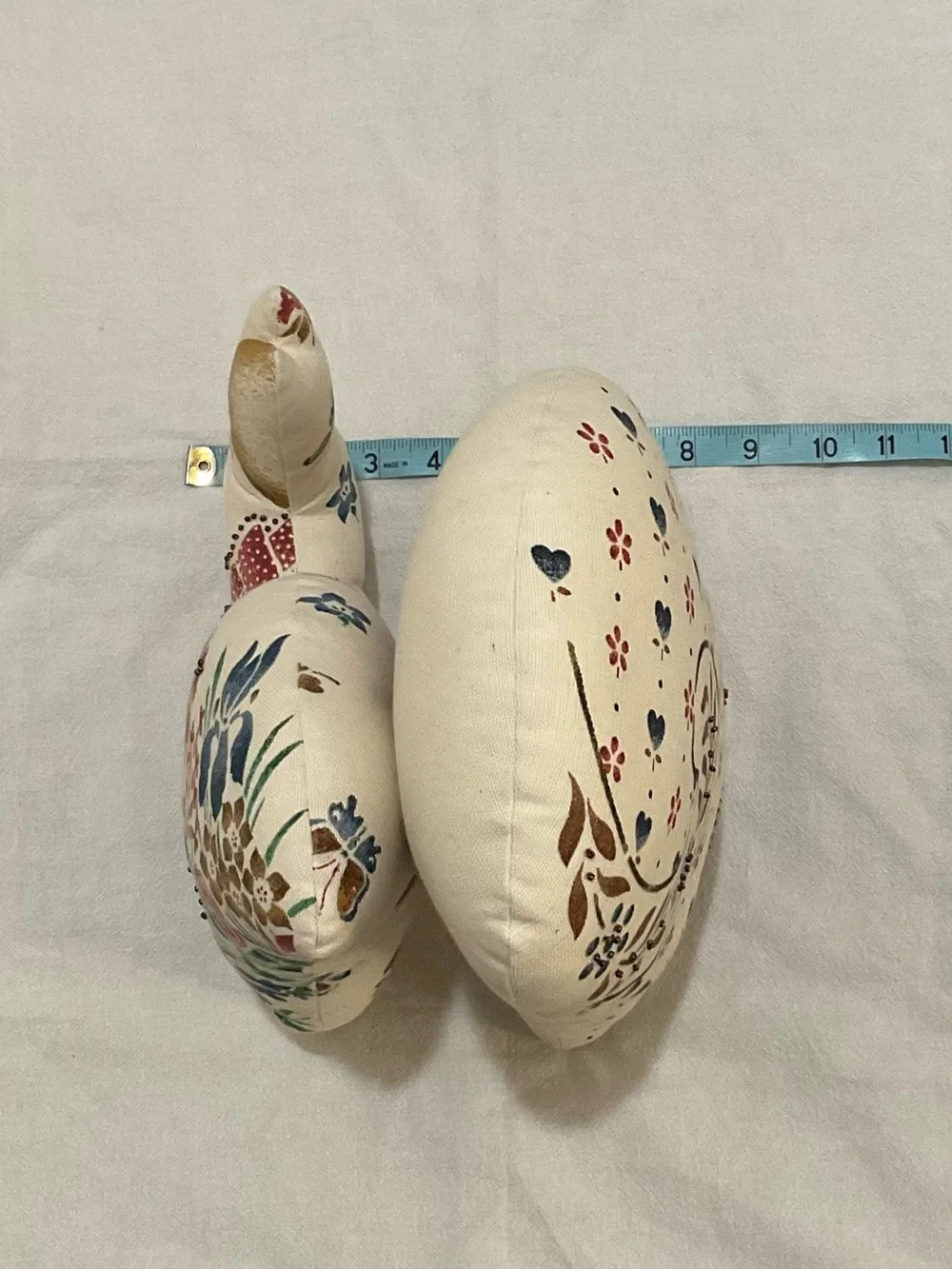 Folk Art Cat Rabbit Pillows Stuffed Bead Embellished Farmhouse Scandinavian Boho